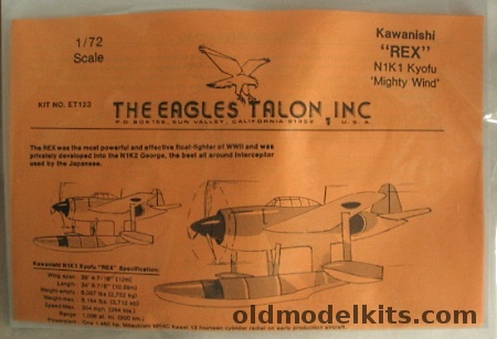 Eagles Talon 1/72 Kawanishi Rex N1K1 Kyofu 'Mighty Wind', ET123-84B plastic model kit